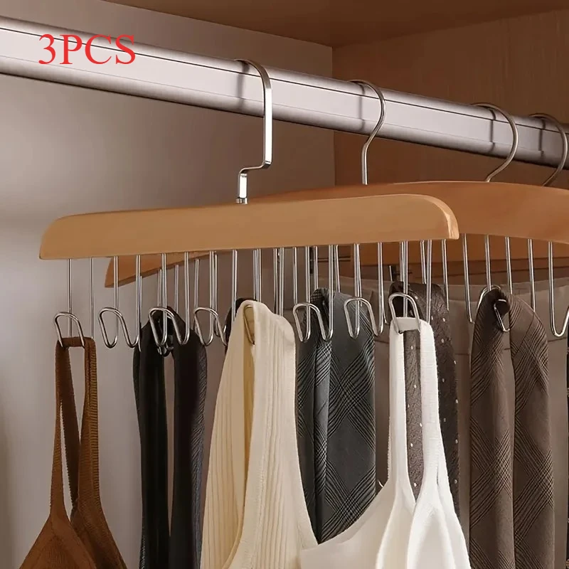 3 Stück faltbare, platzsparende BH-Kleiderbügel aus Holz für den Kleiderschrank, 360° drehbar ° Drehbarer Kleiderschrank-Organizer und Aufbewahrungssystem