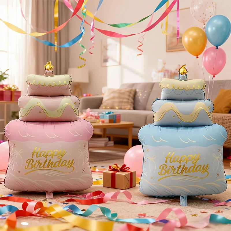1 Geburtstagstortenballon, Geburtstagsballon, kuchenförmiger Ballon, Partydekoration, Geburtstagsparty-Zubehör, selbstverschließend, geeignet für Geburtstagsfeiern, Versammlungen, Karneval, Image