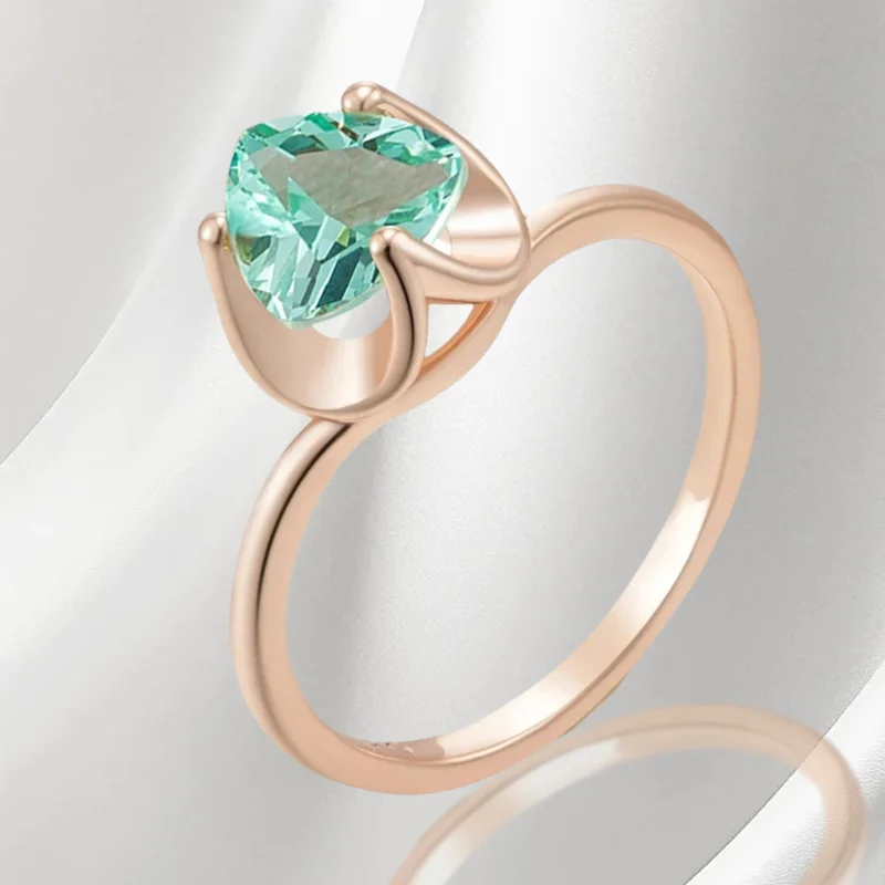 Wbmqda Glänzende hellgrüne Steinringe für Frauen 585er Roségold Farbe Luxus Braut Hochzeit Schmuck Zubehör Image