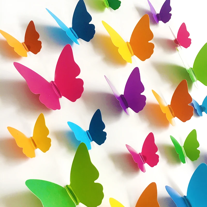 30 Stück 3D Mehrfarbige Schmetterling-Wandaufkleber, Kunstdekoration für Wohnzimmer, Einfarbige Schmetterlinge, Heimdekoration, Selbstklebende Wandtattoos