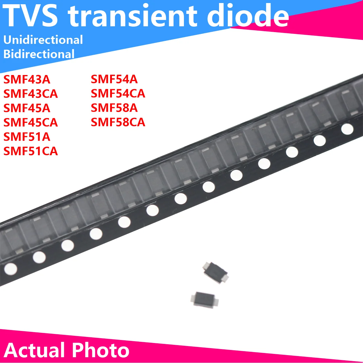 50PCS DIODE SMD SMF43F SMF43CA SMF45A SMF45CA SMF51A SMF51CA SMF54A SMF54CA SMF58A SMF58CA Image