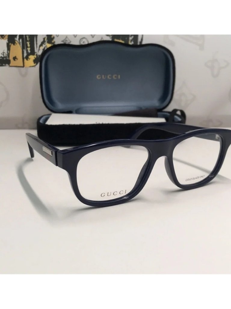 Gucci Accessories | Gucci Gg0768o 003 Shiny Blue Rectangular Frame | 54-16-145 | New Authentic” | Color: Blue | Size: Os
