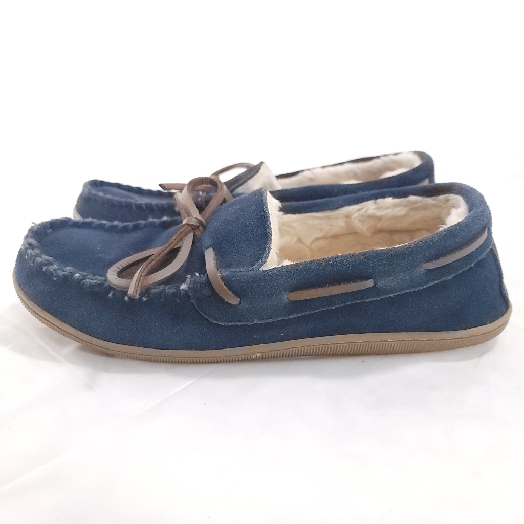 J. Crew Shoes | J. Crew Blue Suede Shoes Moccasins Slippers Sherpa Lining Hard Sole Womens Sz 7 | Color: Blue | Size: 7