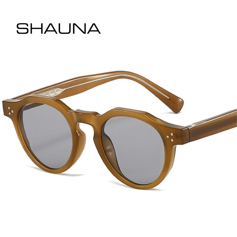 SHAUNA Vintage Runde Nieten Männer Punk Sonnenbrille Shades UV400 Mode TR90 Frauen Tee Grün Sonnenbrille