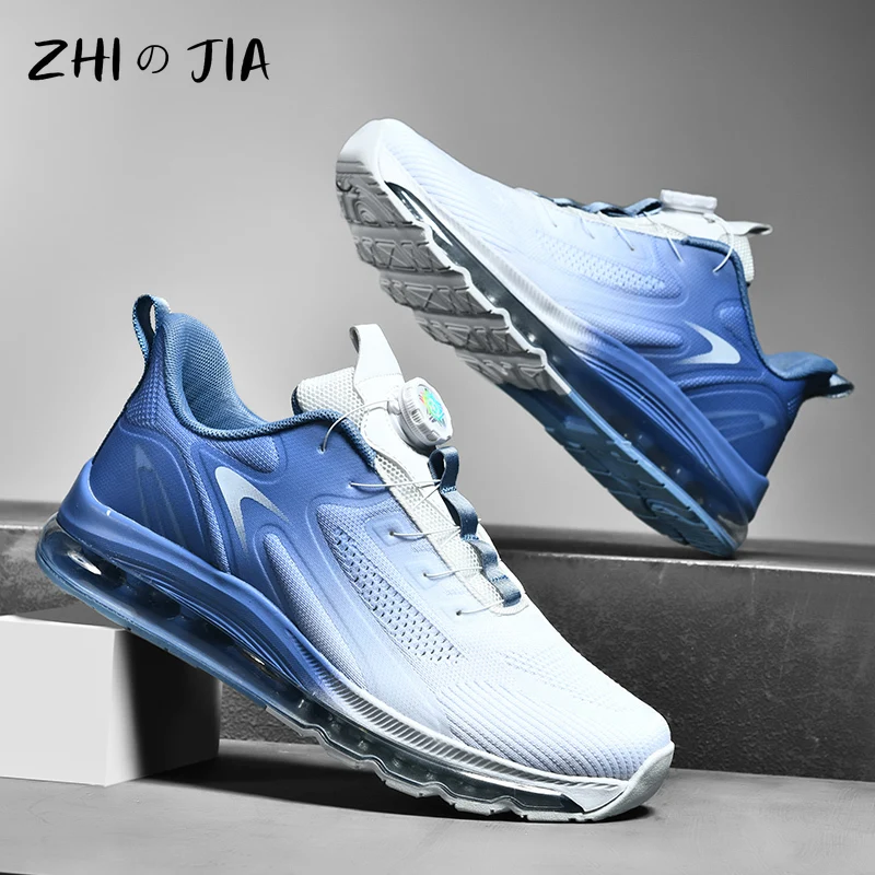 Große Anti-Rutsch-Luftpolster-Strick-Mesh-Schuhe für den Sommer, rotierende Schnalle, lässige atmungsaktive Sneaker, Outdoor-Laufschuhe, Größe 39–48