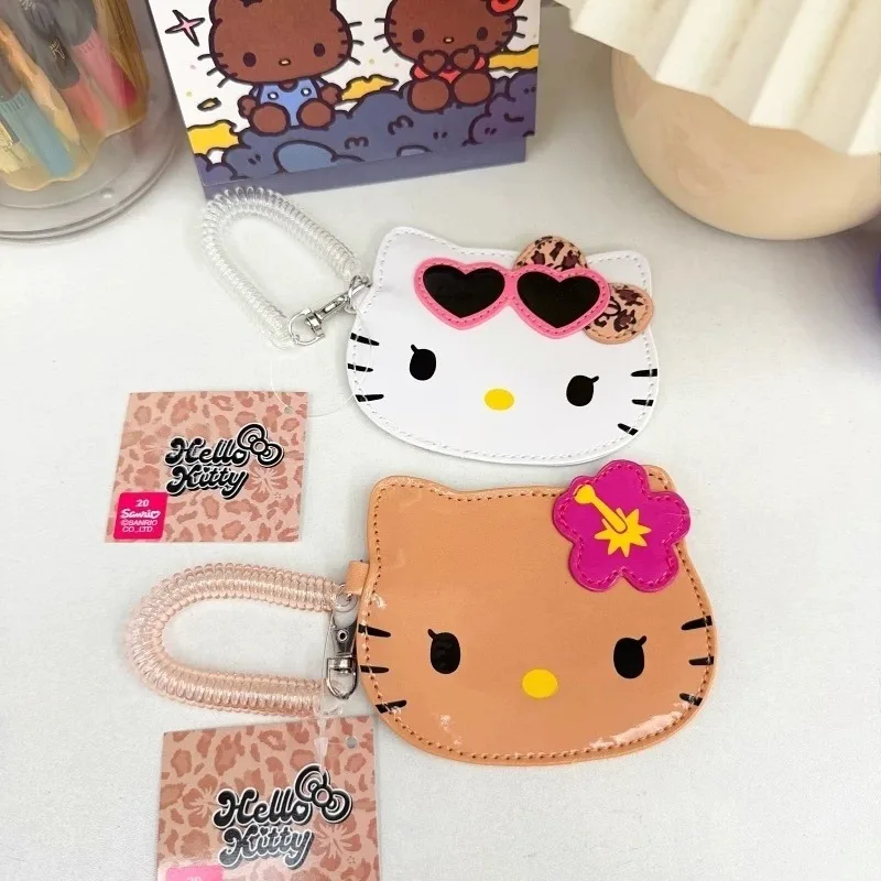 Schöne Strand-Stil Cartoon Hello Kitty Mahlzeit ID Karte Fall Kartenhalter schwarze Haut Strand Kitty Geldbörse Umhängetasche Aufbewahrungstasche