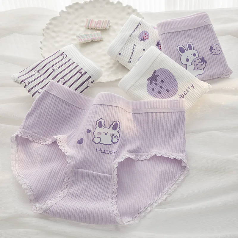 5 Stück Baumwollunterwäsche, niedliche Cartoon-Mädchen-Slips, Damen-Höschen, mittelhoher Bund, weibliche Dessous, atmungsaktive, weiche Unterhosen, M-XL, Intimwäsche Image
