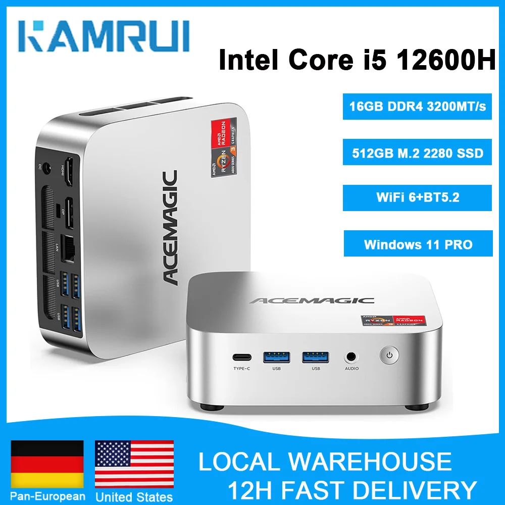 KAMRUI Mini-PC Intel I5-12600H bis zu 4,5 GHz 16GB DDR4 512GB M.2 SSD Win11Pro USB3.2 Dreifache 4K-Anzeige Desktop-Mikrocomputer Image