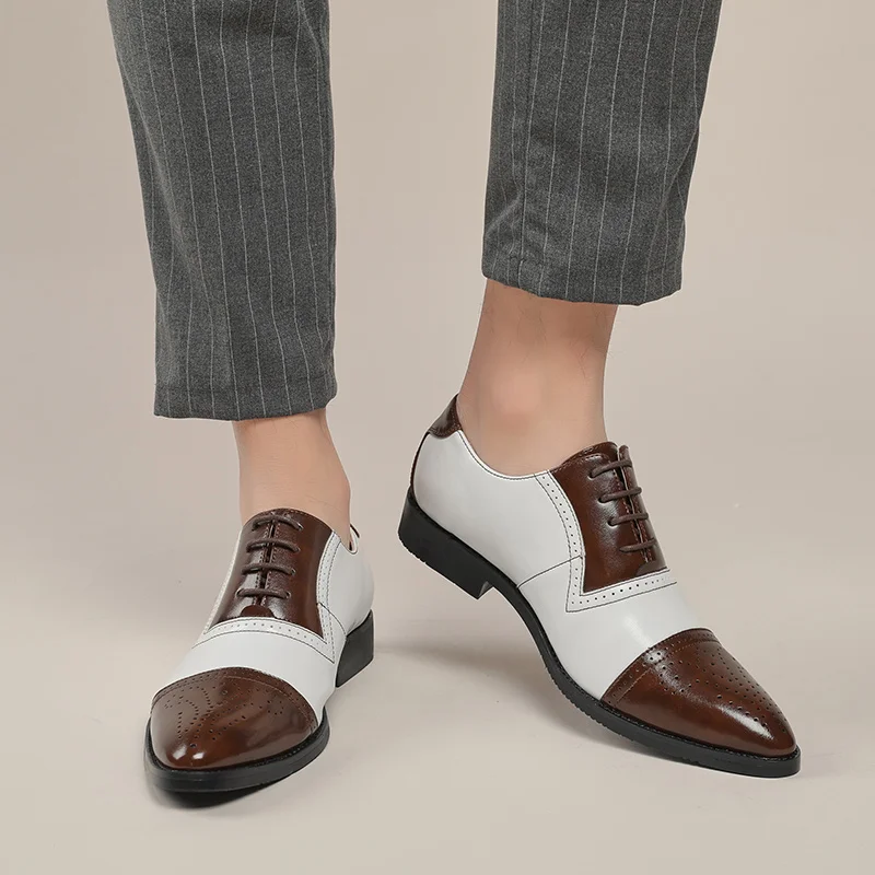 Allround-Lederschuhe für Herren in großen Größen, farblich abgestimmt, formelle britische Business-Schuhe mit Blockabsatz und spitzer Form, zum Schnüren.