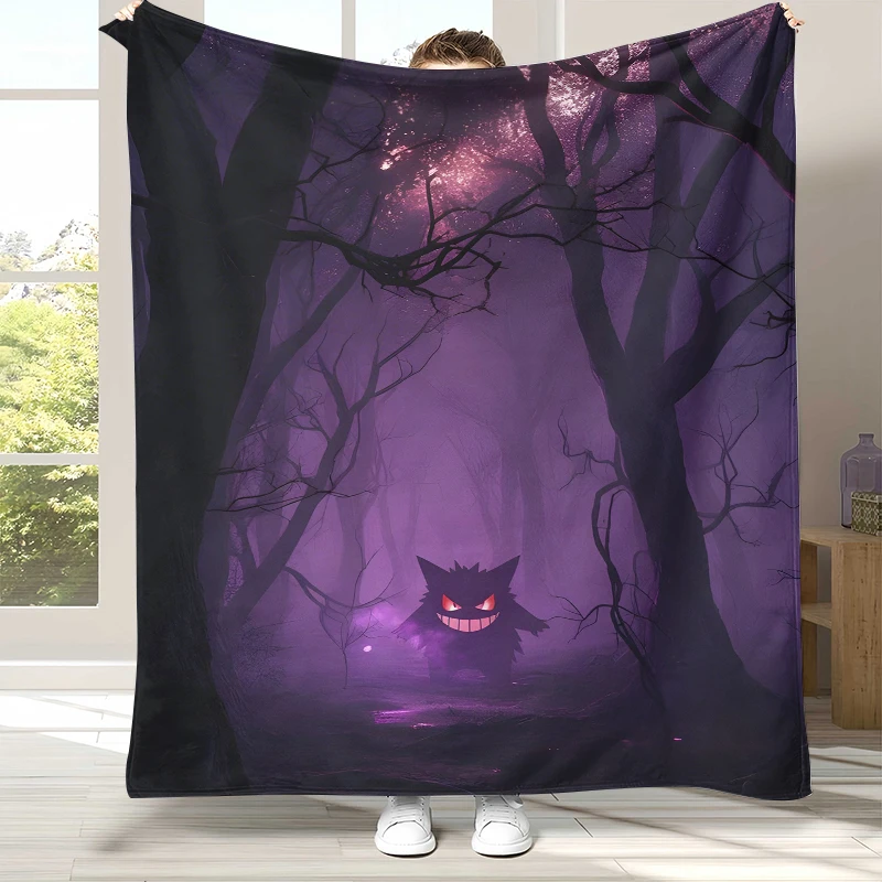 Gengar Pokemon Cartoon Ectoplasma Flanelldecke, ultraweiche, warme Plüschdecke für Zuhause, Schlafzimmer, Bett, Sofa, Picknick, Geschenk Image