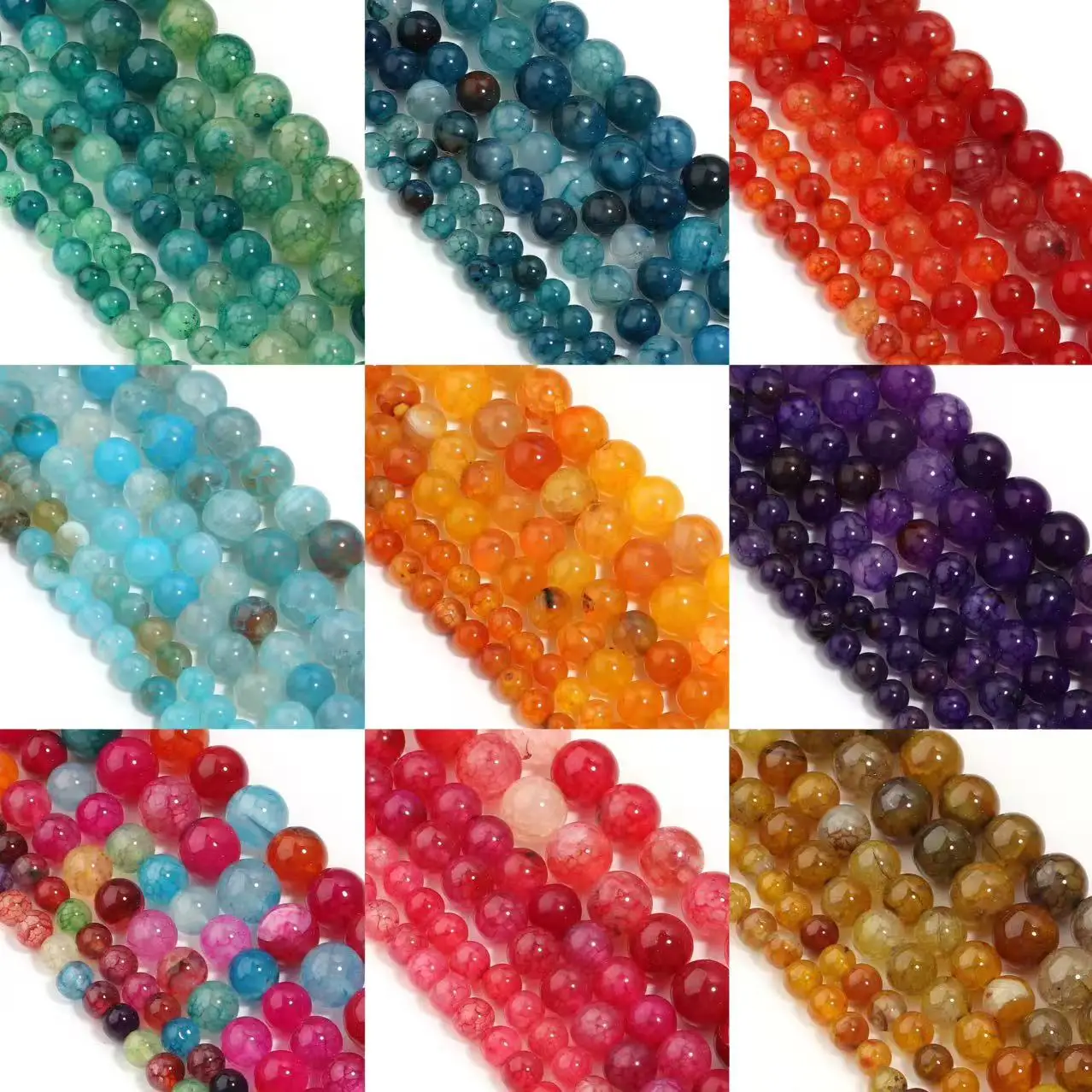 Apx 35–60 Stück/Strang 6, 8, 10 mm Drachen-Achat-Perlen, rund, Naturstein, lose Distanzperlen für Schmuckherstellung, DIY-Armband, Halskette Image