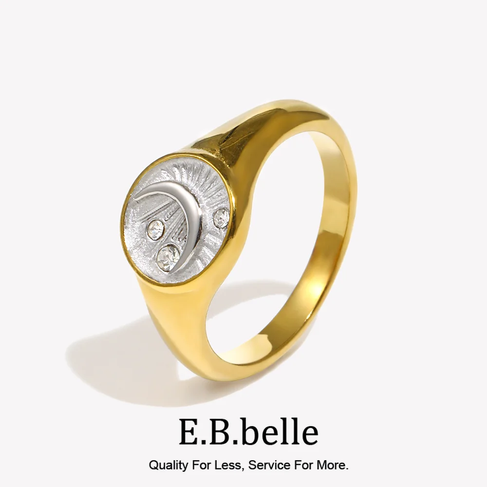 E.B.belle Mischfarbe Strass Mond Ring Hochwertiger Edelstahl Wasserdicht Mode Fingerschmuck Zubehör Image