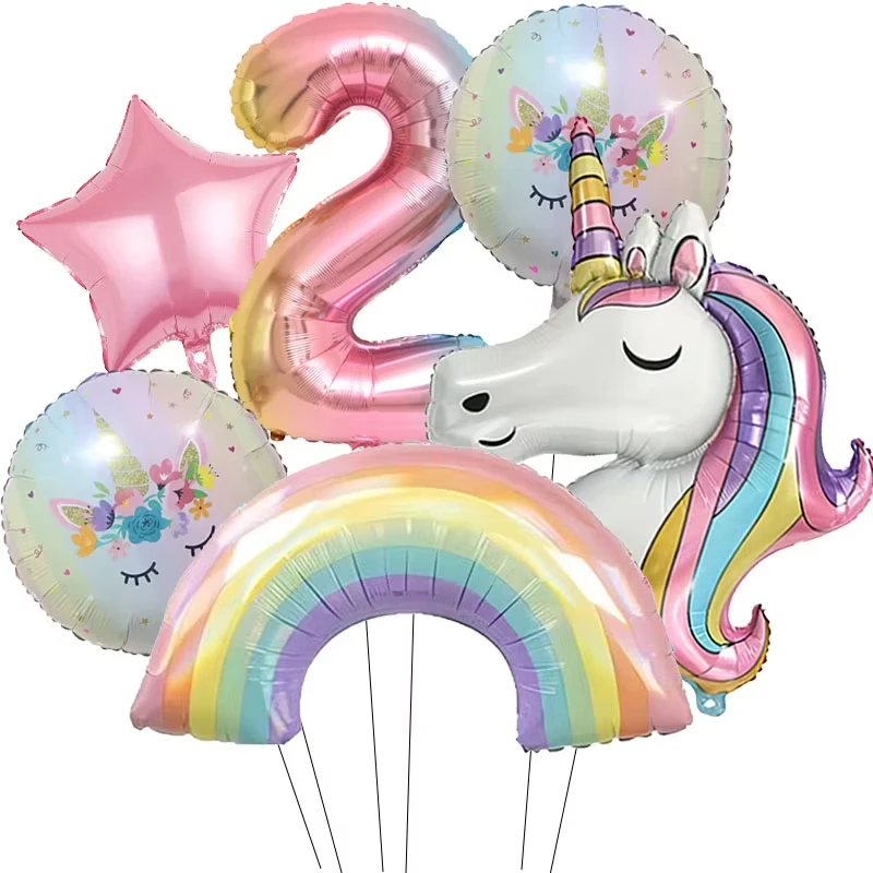 Regenbogen-Einhorn Geburtstagsballon Farbverlauf Nummer Aluminiumfolienballon Partyzubehör Partyballon-Dekorationsset Babyparty Image