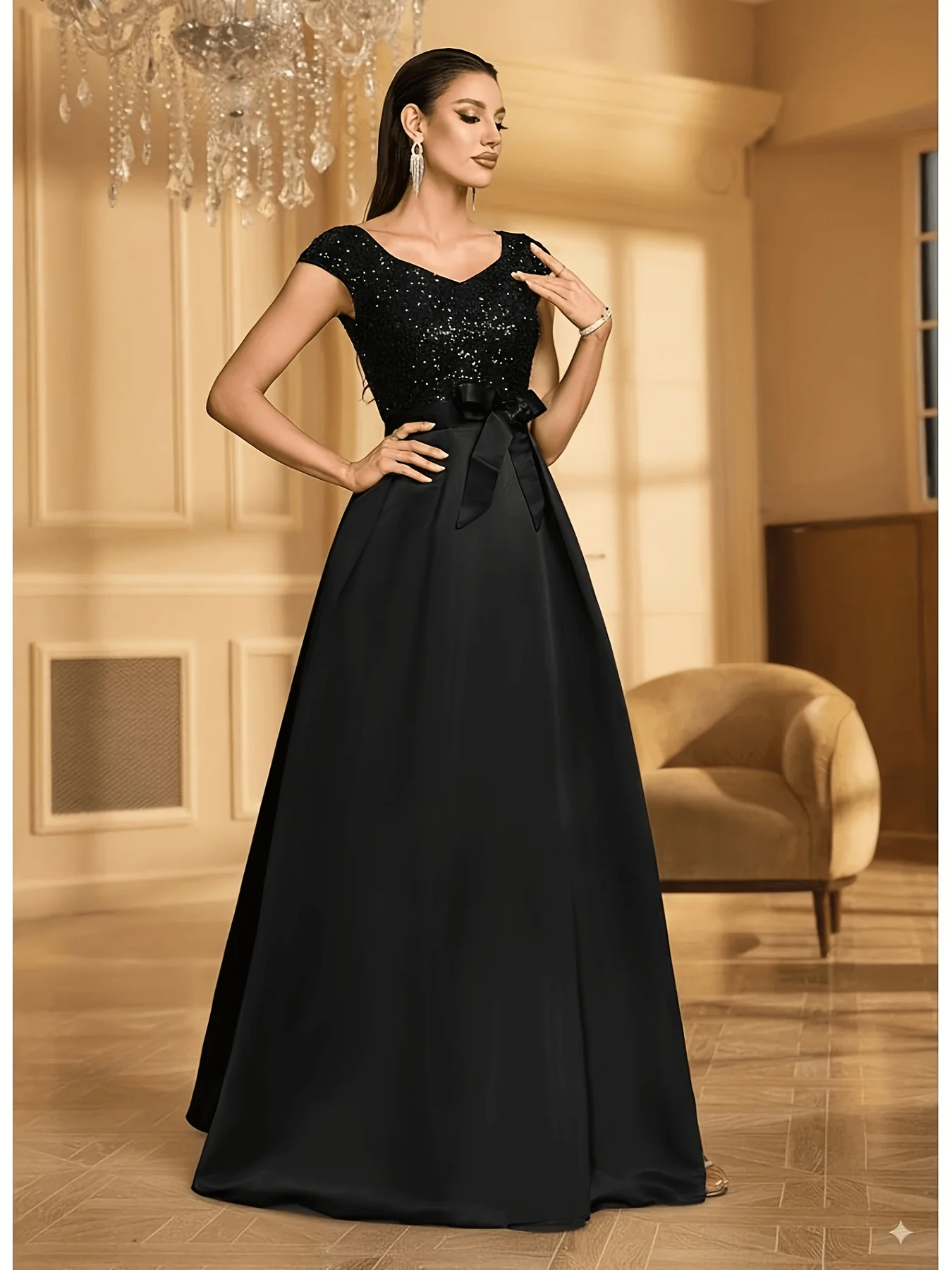 Elegantes Damen-Abendkleid mit Pailletten Ärmellos für Partys Image