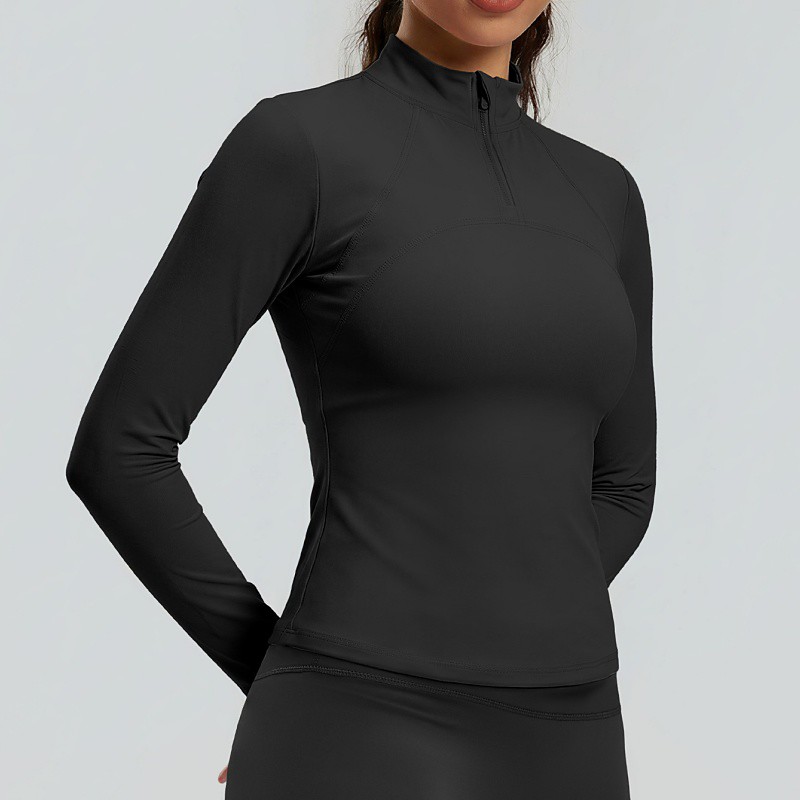 Women's pilates top Yoga Shirts Yoga Tops Stand Collar Skin Friendly Lightweight Comfortable Quarter Zipper Long Sleeve Sports Solid Color Top For Gym Workout Running Fitness Slim Activewear