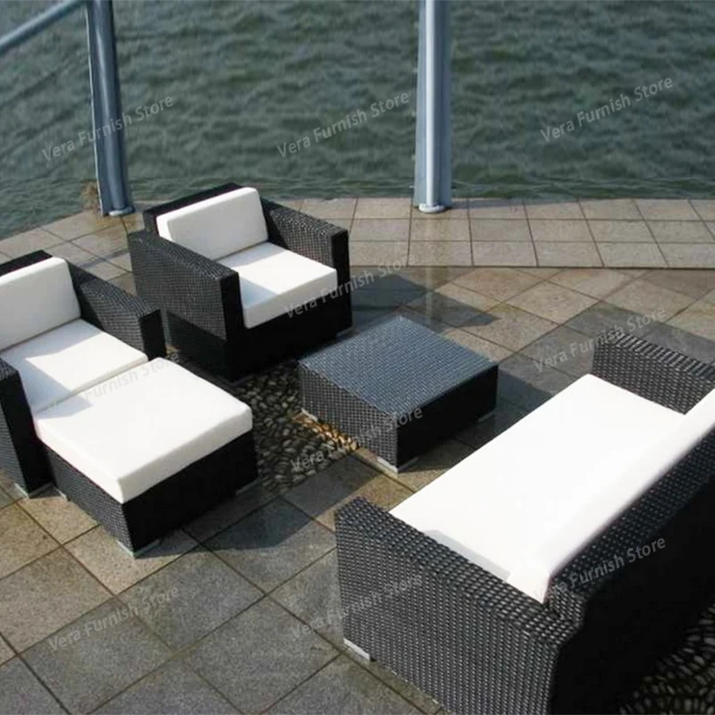 Table basse d'extérieur et canapés de jardin combinés, mobilier de loisirs nordique en rotin PE simple pour pelouse et jardin, canapé de jardin MHHYSF