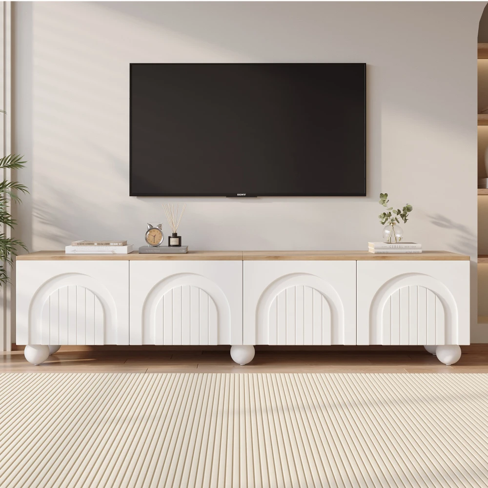 Meuble TV 180x40x45cm avec 4 armoires, meuble TV avec 6 pieds sphérique, pieds métalliques, meuble de salon, meuble bas, commode TV