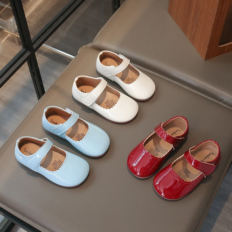 Chaussures Mary Jane pour bébés et enfants de 1 à 8 ans, en cuir verni bleu ciel, chaussures plates pour enfants, chaussures en cuir pour bébés et enfants avec boîte à chaussures, sandales