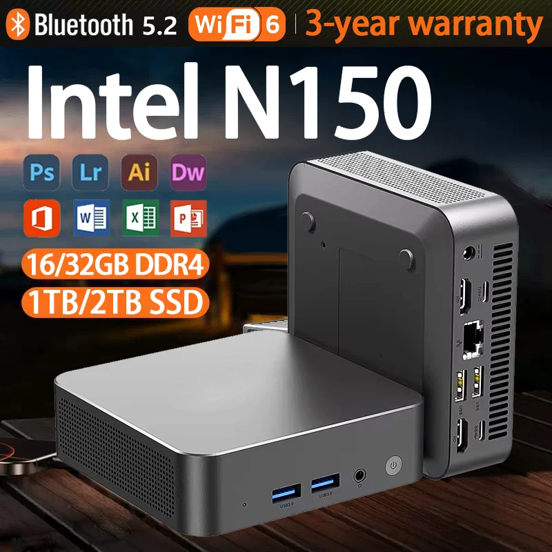 NEW Mini PC Windows 11 Intel N150 Core i3 6100U 16GB 32GB RAM 1TB 2TB SSD WiFi6 Portable Gaming Computer Office PC Desktop