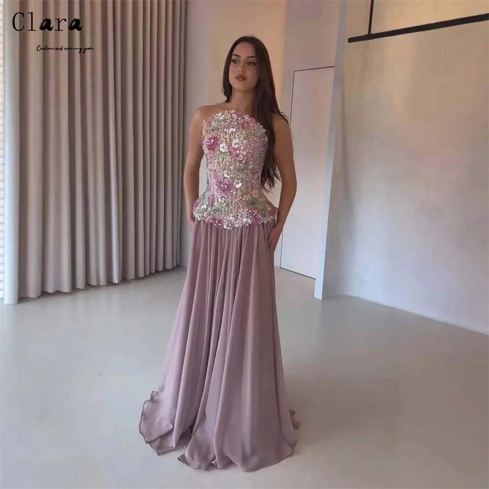 Clara Custom Flower A-line Tube Top Lace Evening Dresses Woman Elegant Cocktail Dresses for Luxury Party Long Prom Dress 2026