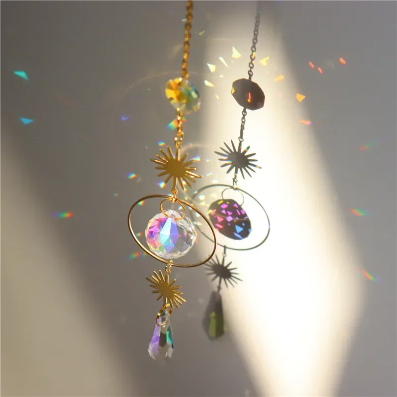 Home Decor Moon Star Crystal Sun Catcher Garden Light Collection Ornaments Hanging Prism Pendant Garden Pendant Decoration Craft