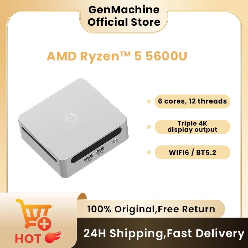 GenMachine New AMD Ryzen 5 5600U Mini PC Windows 10 Ryzen 3.3GHz Up to 4.2GHz 2*DDR4 Max Support 64GB Gaming Pc WIFI6 Computer