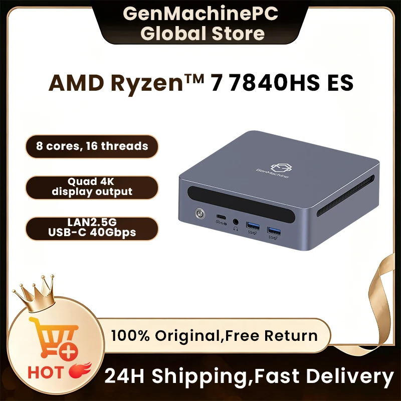 Genmachin AMD Ryzen7 7840HS Ryzen9 7940HS MINI PC Win11 DDR5 32GB 6400Mhz RAM M.2 2280 SSD WIFI6 BT5.2 Desktop pc game Computer