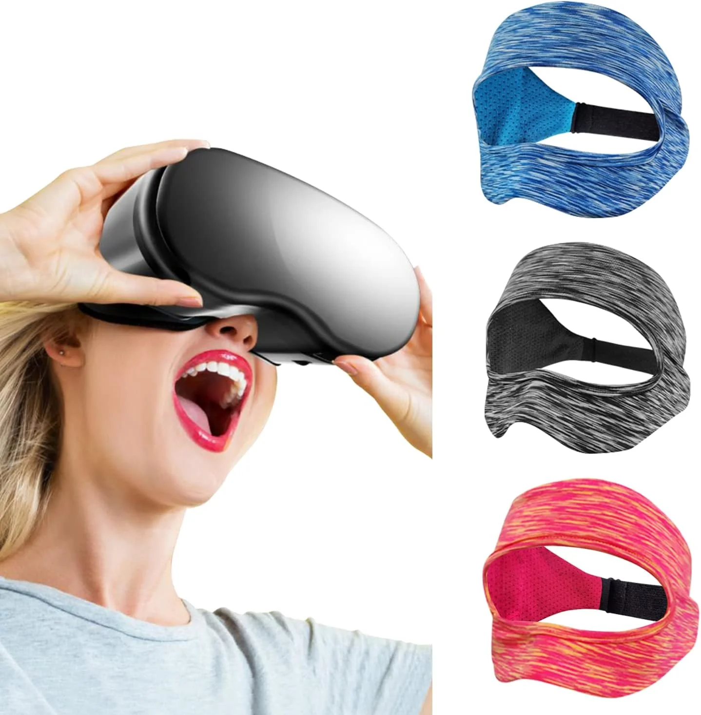 VR Eye Mask, Adjustable Breathable VR Sweat Band for Meta/Oculus Quest 2/3/3S/Pro, HTC Vive, PS, Gear, VR Workouts