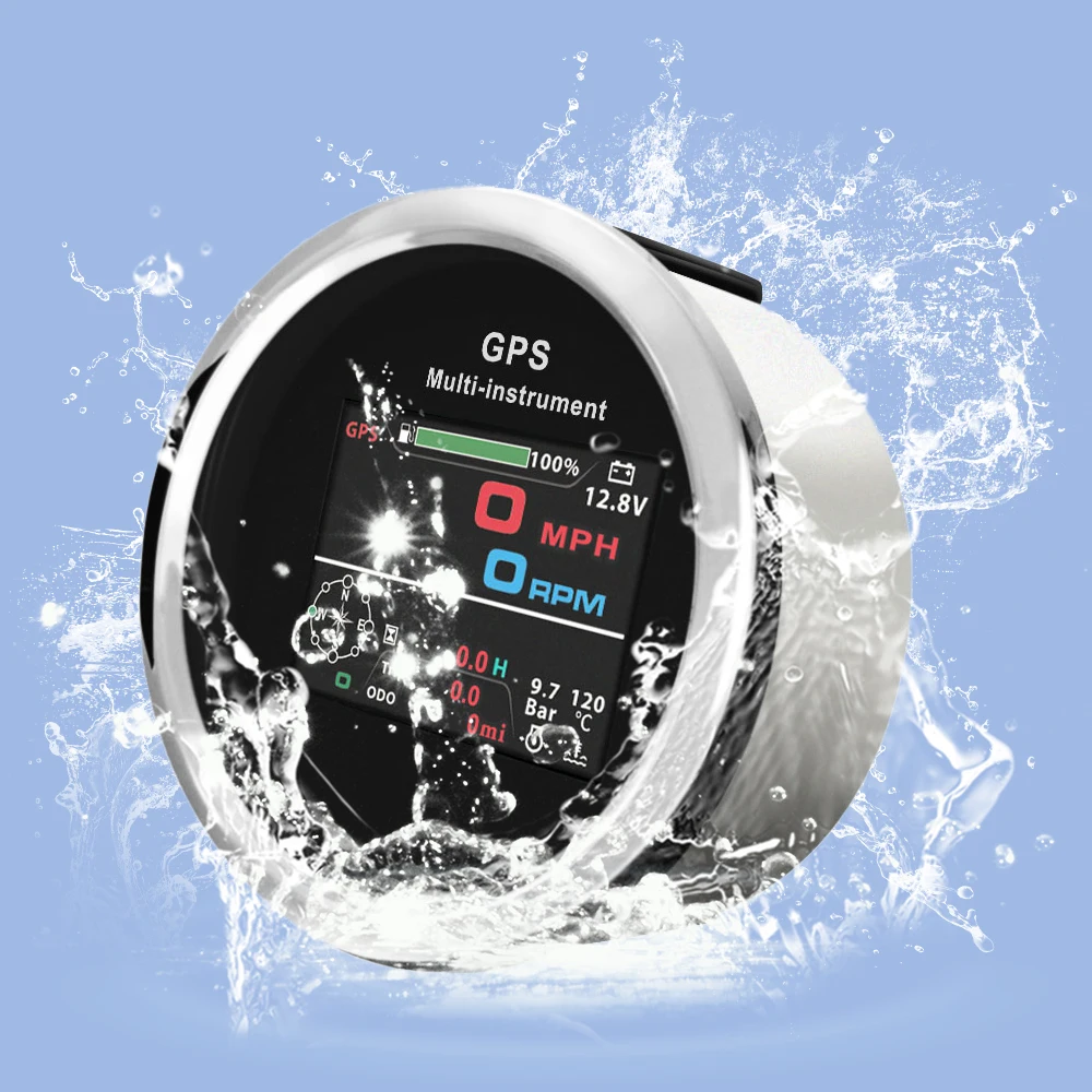 Waterproof 85mm 0-999 km/h MPH Knots GPS Speedometer Odometer Trip Tachometer Hours with Fuel Voltmeter Water Temp for Boat Car