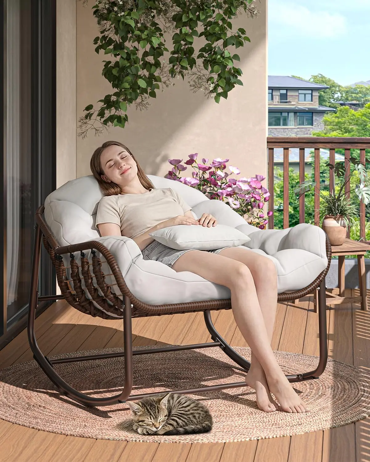 Oversized Outdoor Egg Rocking Chairs for Adults with Thick Cushion Metal Frame Patio Garden Comfy Rocking Modern Lounge Chairs Suitable for Indoor and Outdoor Use