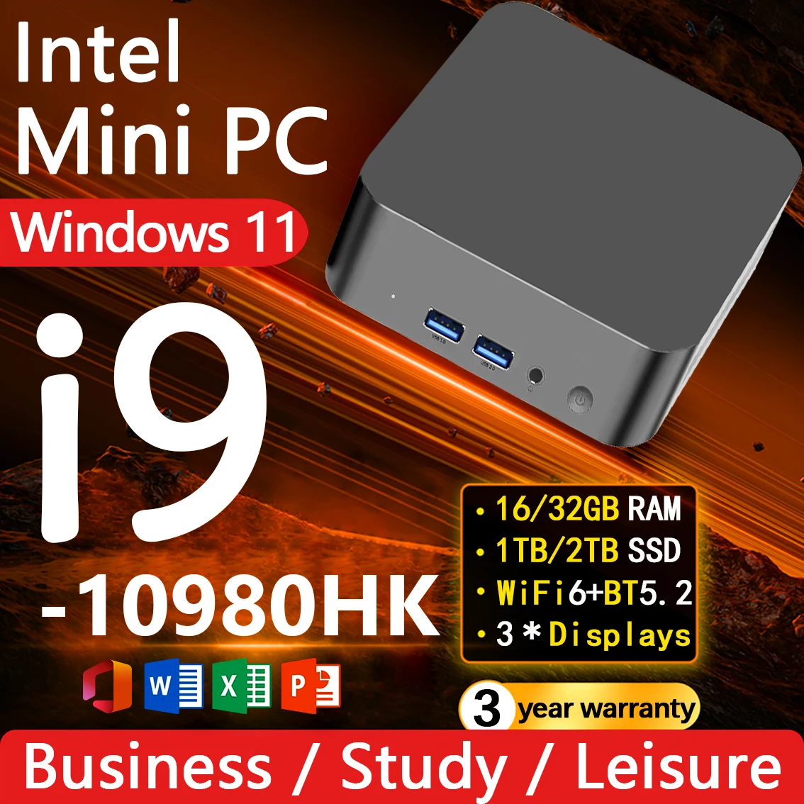 MINI PC Intel Core I9 10980HK Windows 11 Pro 16GB 32GB RAM 2TB SSD WIFI6 BT5.2 4K HD Mini Gaming Office Study Desktop Computer
