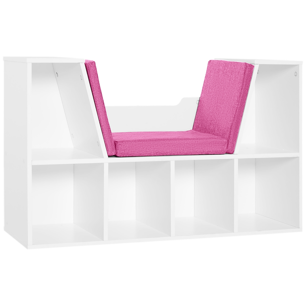 HOMCOM Bücherregal gepolstertes Sitzkissen Leseecke Büro Arbeitszimmer 6 Fächer Rosa Image