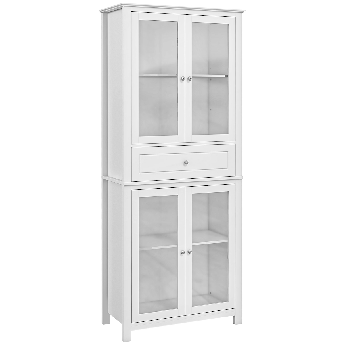 HOMCOM Küchenschrank, Vitrine mit 4 Türen aus Hartglas, Schublade und verstellbaren Einlegeböden, 74 x 35,5 x 181,5 cm, weiß Image
