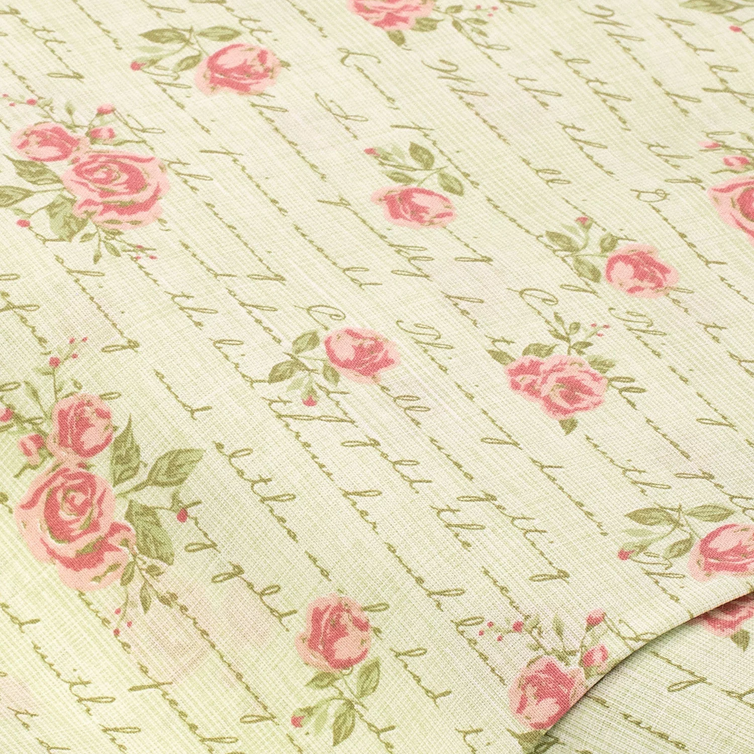 Baumwollstoff Rosen & Schrift Mona, oliv/rosa