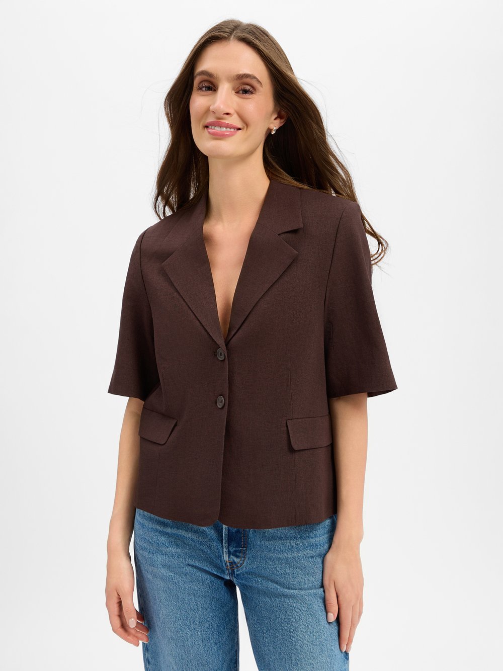 mbyM Kurzarm-Blazer mit Leinen Damen schoko, M Image