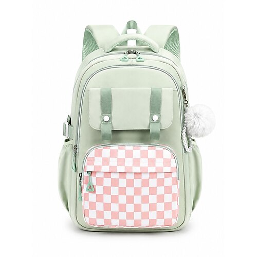 Zaino a quadri da bambina per la scuola, grande capacità, multi-tasche, in poliestere, grazioso zaino rosa da viaggio per la scuola con scomparto per laptop, resistente all'acqua per la scuola