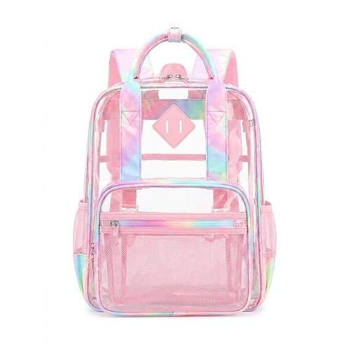 Zaino per il ritorno a scuola per ragazze, borsa scolastica trasparente in PVC di grande capacità, organizer multistrato, rosa, viola e nero, impermeabile, ideale per la scuola elementare studenti