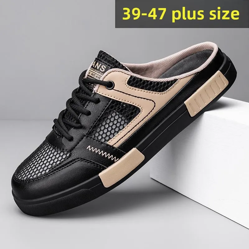 2026 Halb-Slipper Herrenschuhe Sommer Atmungsaktive Dünne Hohle Große Größen Freizeit-Mesh-Schuhe Leichte Board-Schuhe Herren