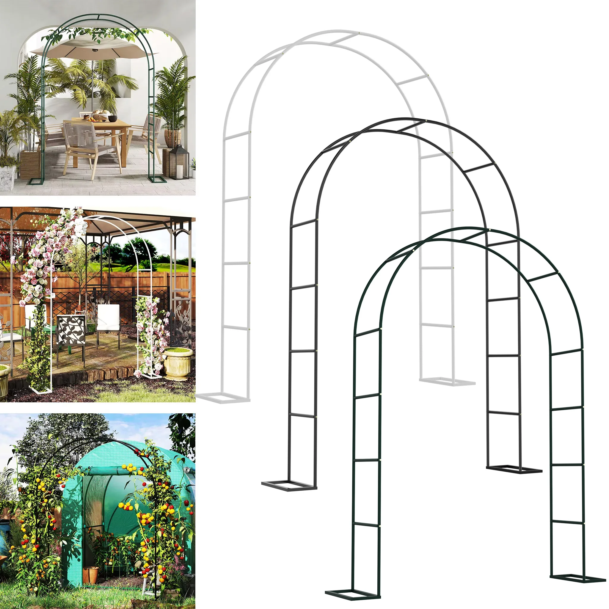 Arche de jardin en treillis, arche métallique pour jardin, 192 x 38 x 240 cm, arche robuste pour roses avec plaques de base, treillis pour plantes grimpantes, arche en treillis pour jardin, mariages