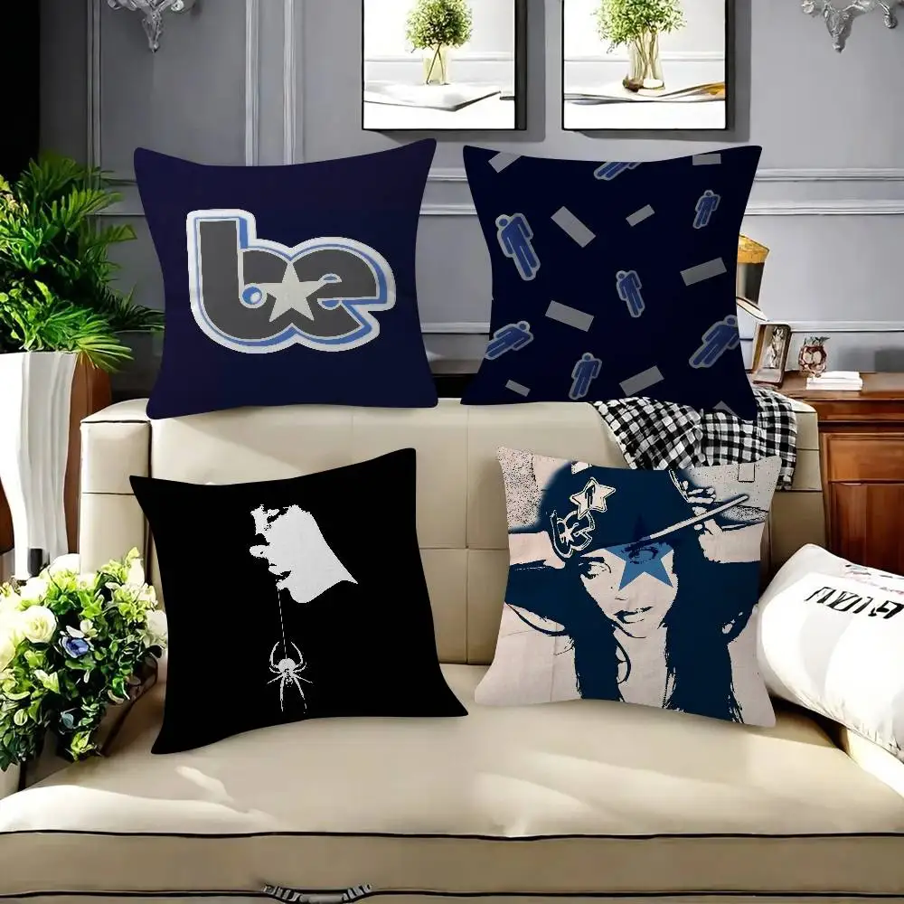 Sängerin Billie Eilish Cartoon-Kissenbezüge, Cartoon-Sofa, dekorativ, für Zuhause, doppelseitiger Druck, kurzer Plüsch, niedlicher Kissenbezug Image