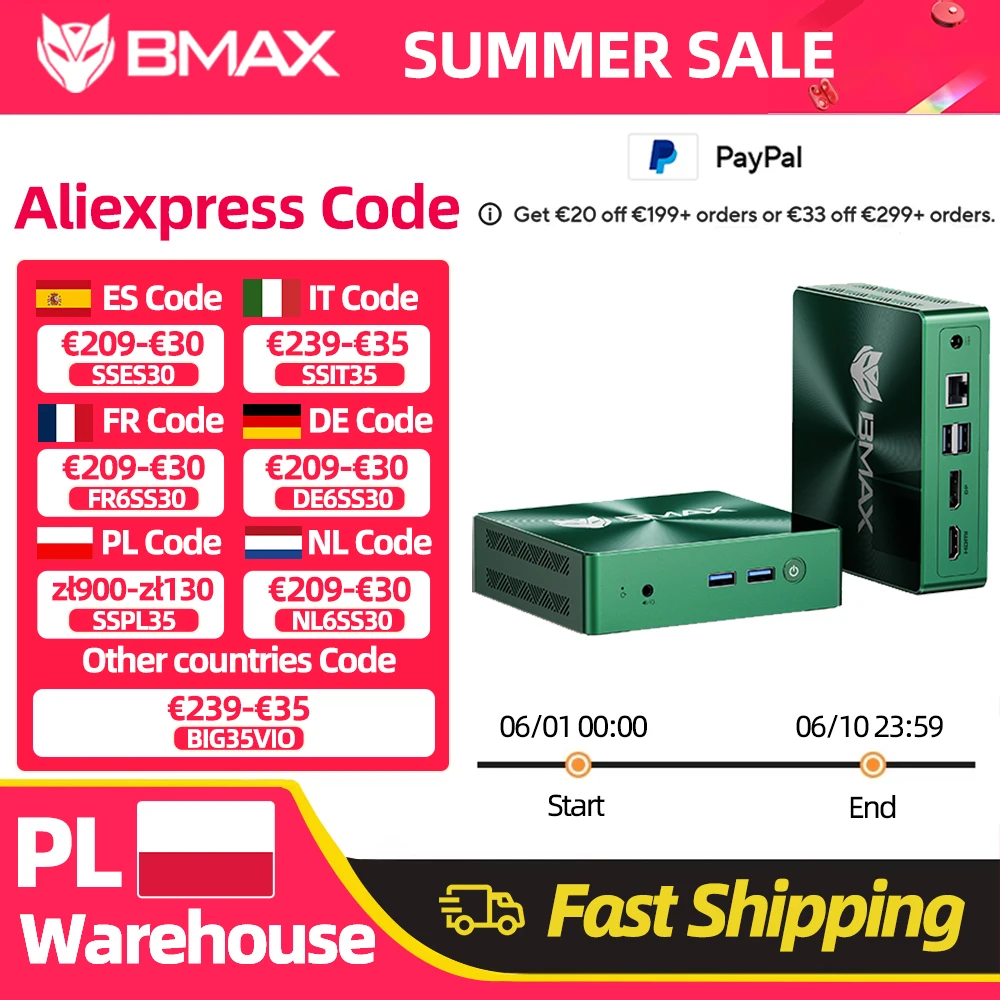 Bmax Mini-PC B6 Turbo Intel Core i5-8257U Windows 11 16 GB RAM DDR4 512 GB SSD HDMI USB DP Ethernet Bluetooth WLAN Computer