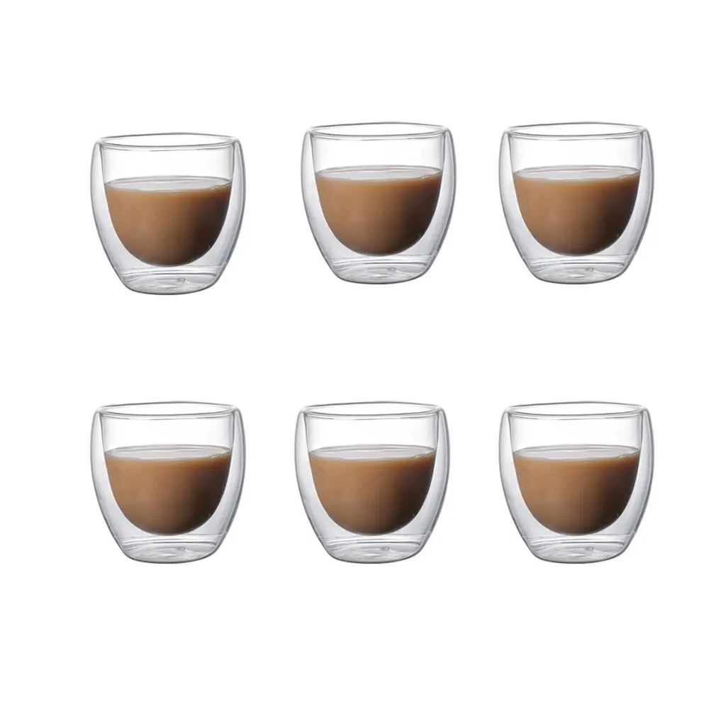 5 Größen 6er Pack klares doppelwandiges Glas Kaffeetassen isolierte Schicht Tassen Set für Bar Tee Milch Saft Wasser Espresso Schnaps glas Image