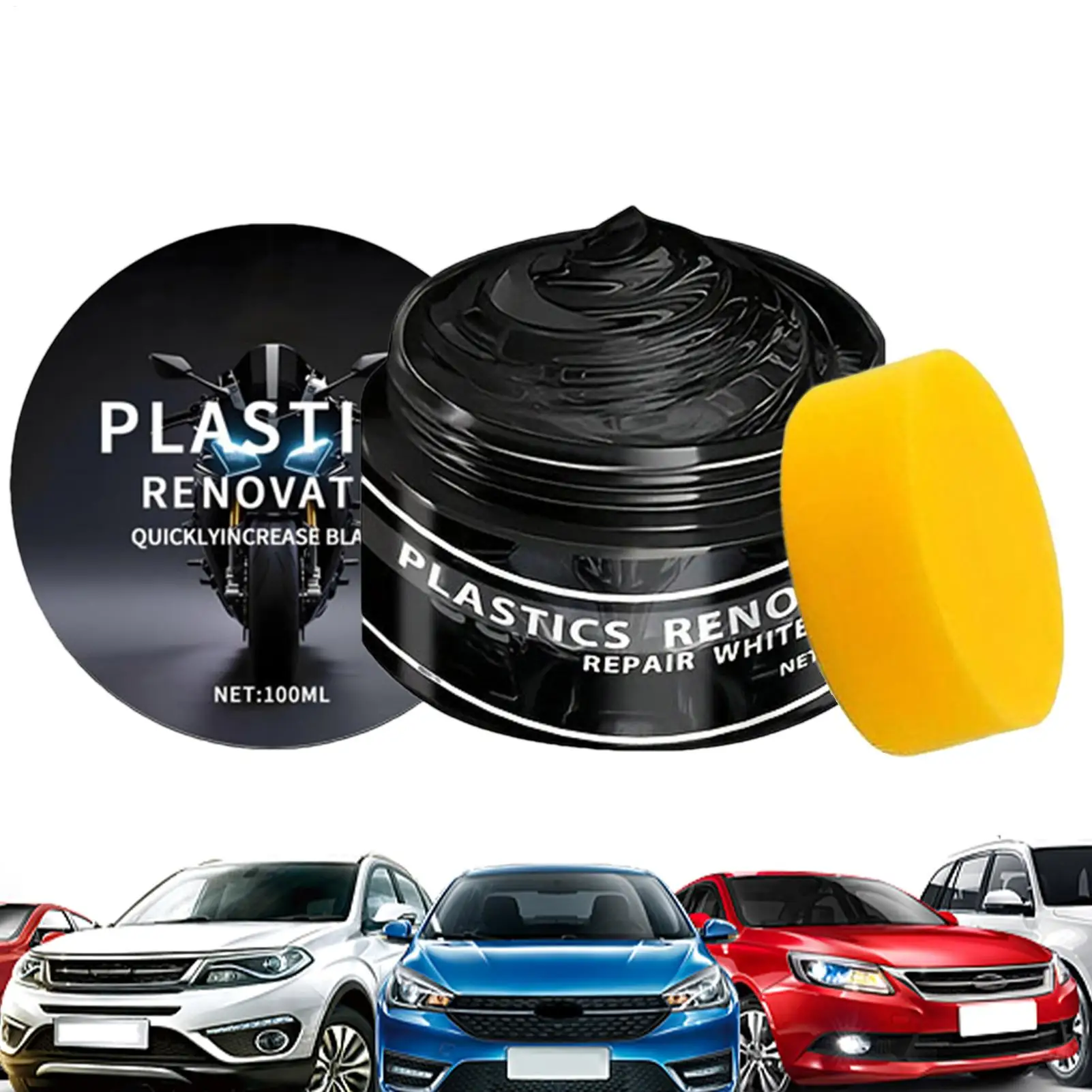 100ML Auto-Zierleisten- & Armaturenbrett-Restaurierungscreme Schnelltrocknende Gummi-Renovierungscreme UV-Beständiger Schutz für Innenraum Leder Lack ATV