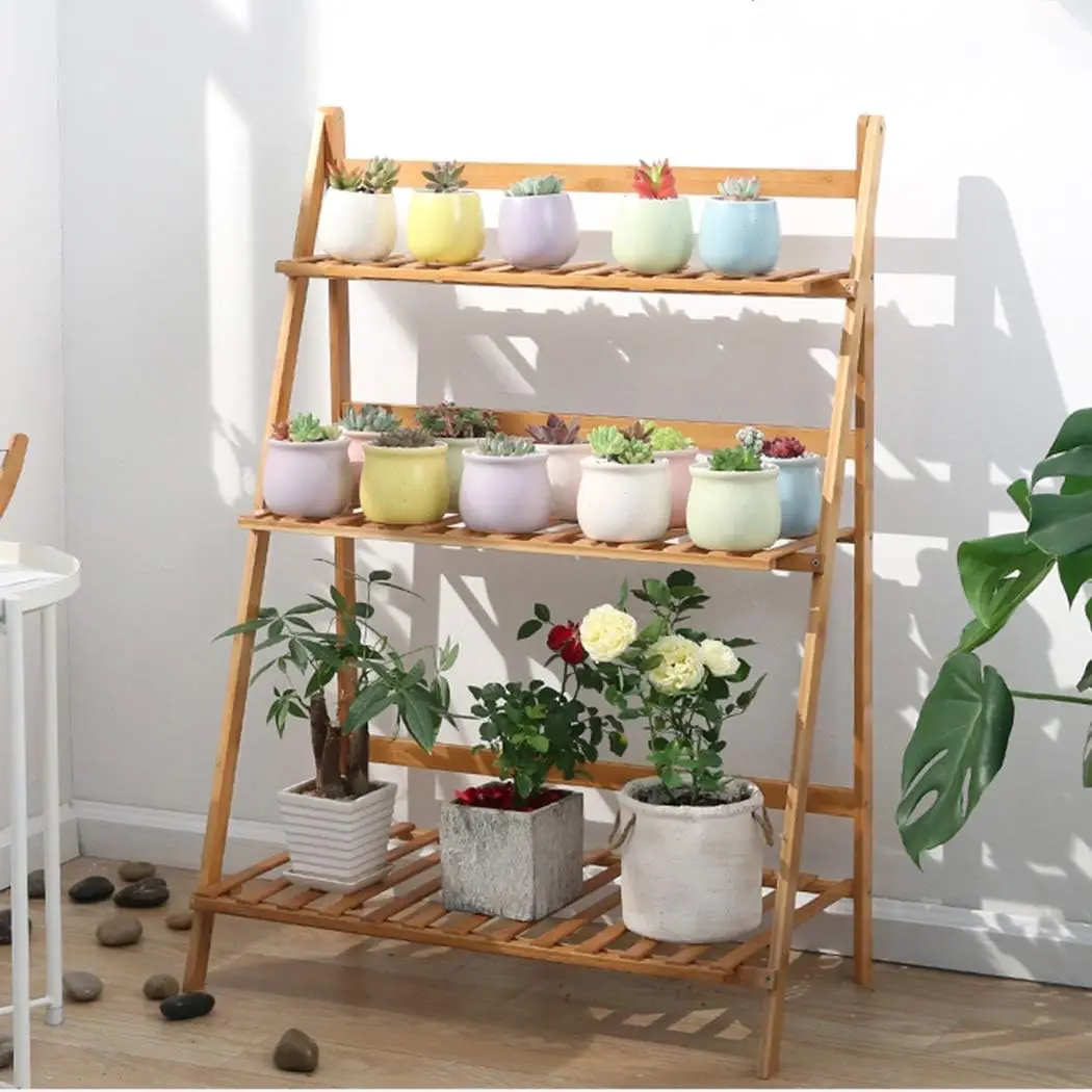 3-stufiges Pflanzenregal für den Außenbereich, kleiner faltbarer Pflanzenhalter, Blumenlanger für Balkon, Wohnzimmer, Garten, Terrasse, 70 x 40 x 96 cm Image