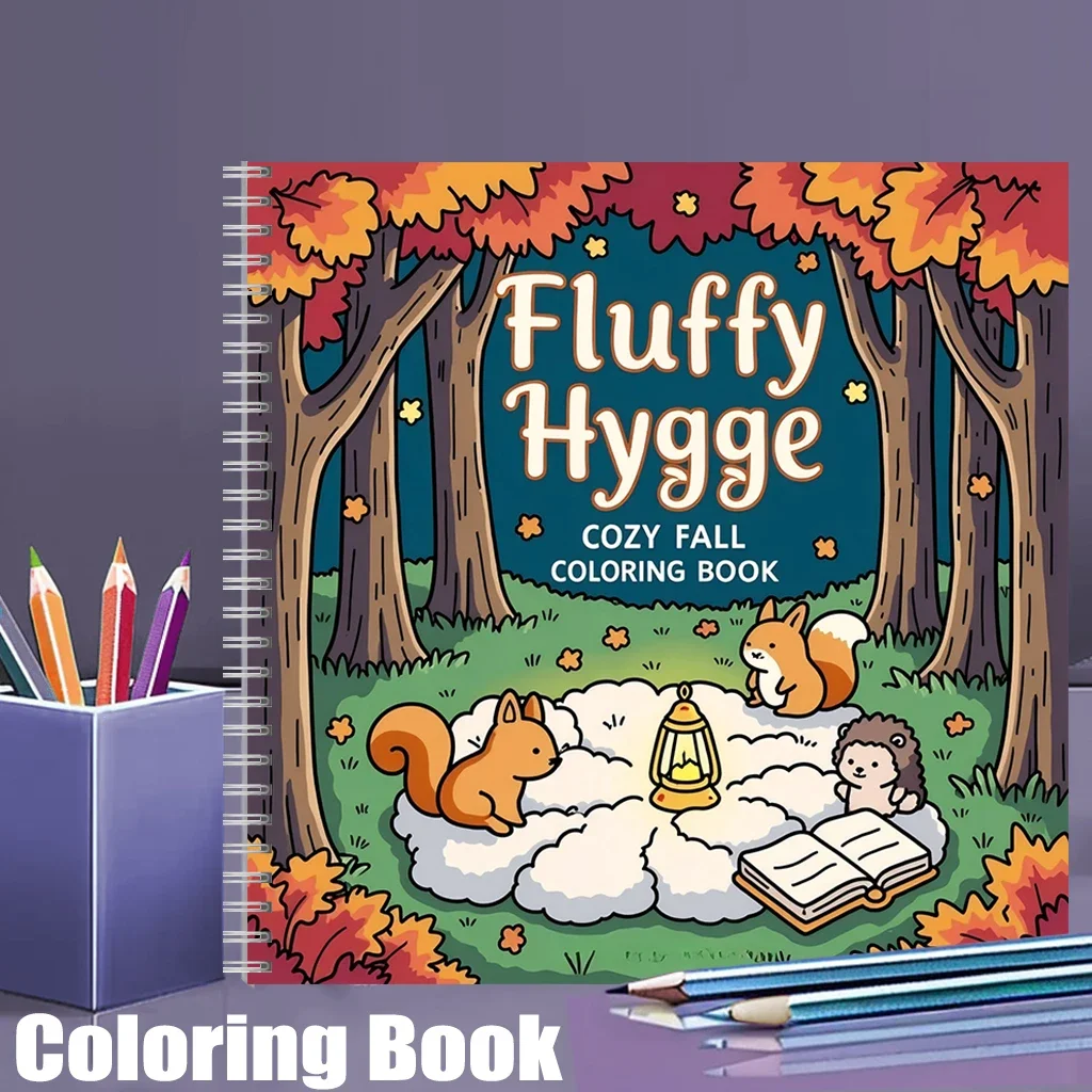 Flauschiges Hygge-Malbuch für Erwachsene, Geburtstagsgeschenk, Schulanfang-Zubehör, Niedliches Zeichenbuch für Erwachsene Image