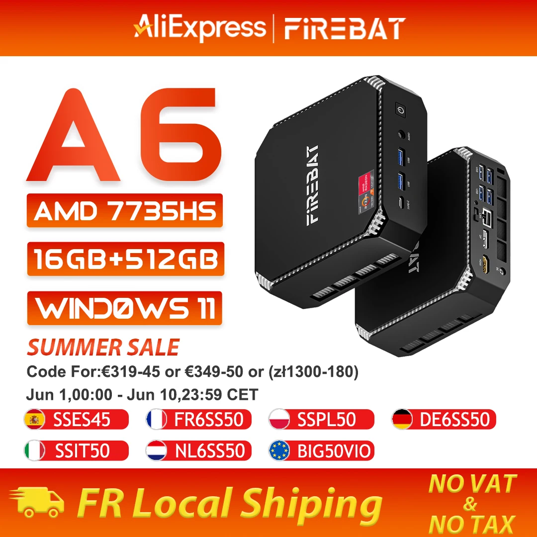 FIREBAT MINI PC A6 AMD Ryzen 7 7735HS 16GB DDR5 RAM 512GB SSD WIFI6 BT5.2 Windows 11 Tragbarer Desktop MINI-PC Gaming-Computer