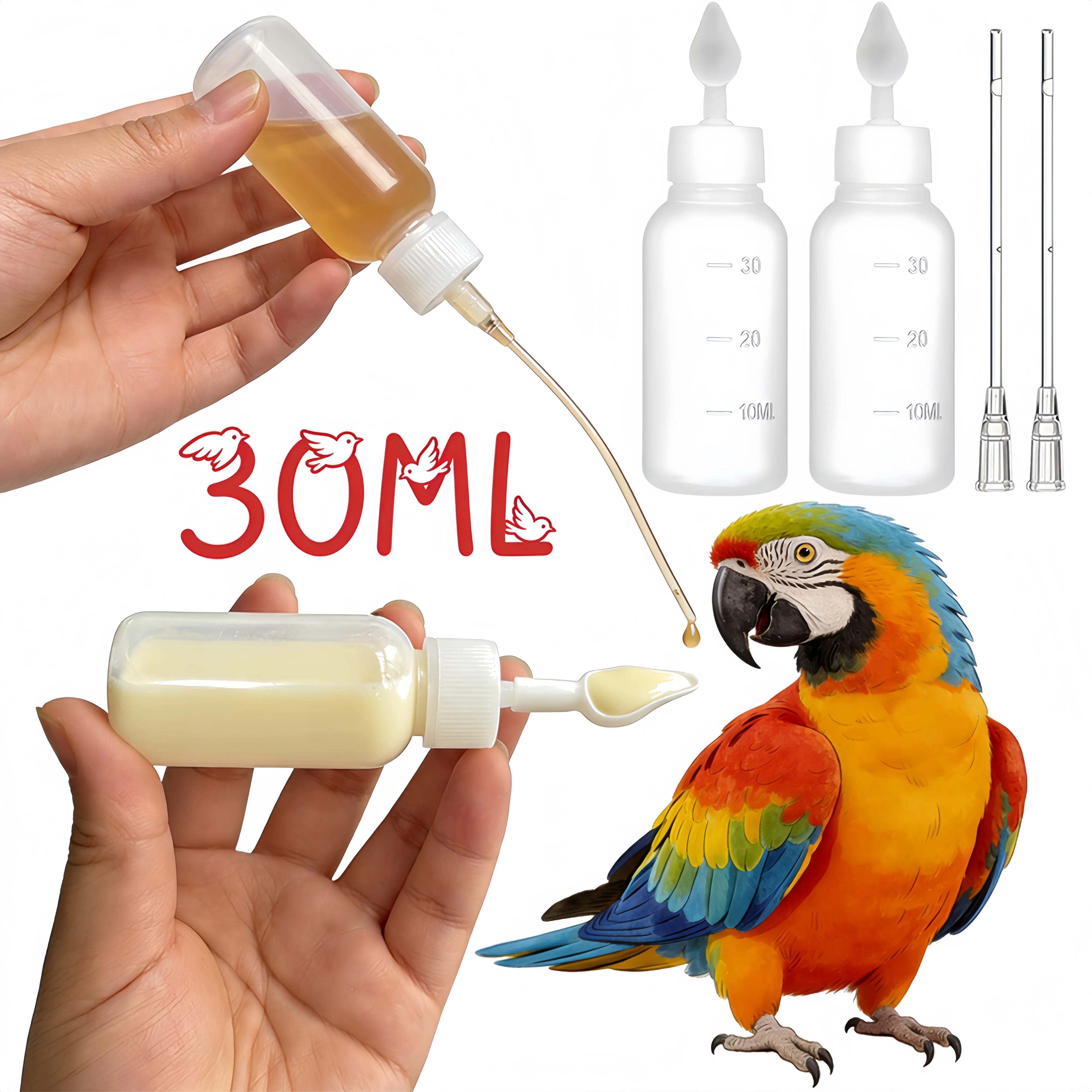 30ml Baby-Vogelfütterungsset, Papageien-Milchpulver-Fütterer, Baby-Vogel-Fütterungsgerät, Flasche mit Skala, Vogelfütterungslöffel, Fütterungsschlauch, Vogelfütterungswerkzeuge Image