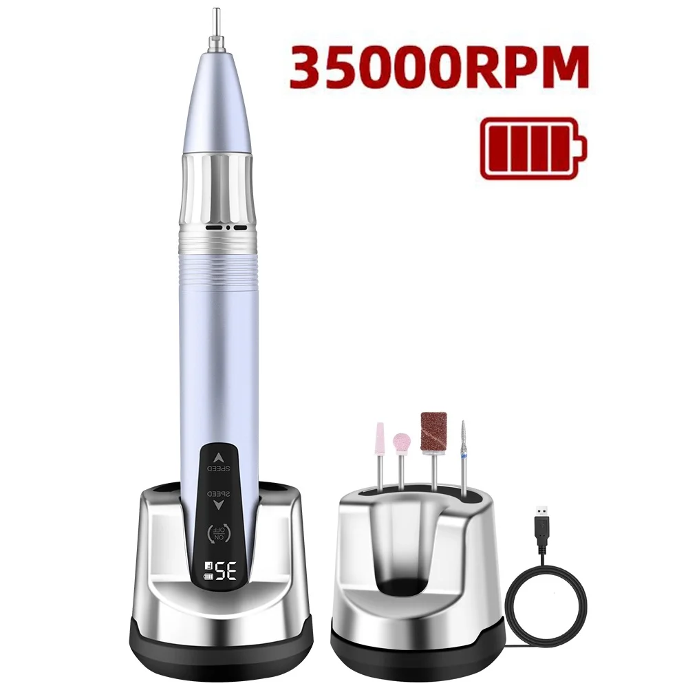 35000 U/min elektrischer Nagelbohrstift für Maniküre, Pediküre, wiederaufladbare tragbare Nagelmaschine zum Gelpolieren, Salon-Nagelausrüstung Image