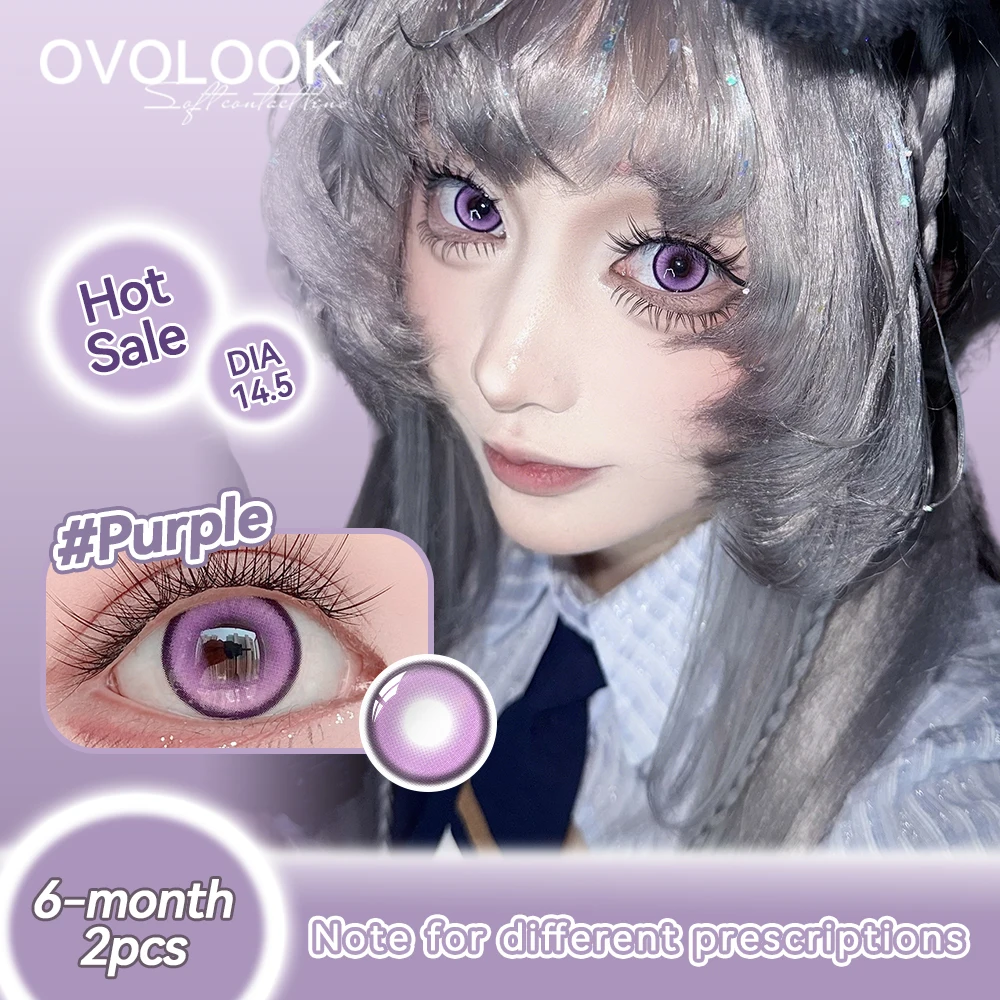 OVOLOOK 2 Stück 6 Monate Haltbare Lila Cosplay Kontaktlinsen 14,5mm Großer Durchmesser Anime Farbige Pupillen Weiche Augenlinsen Image