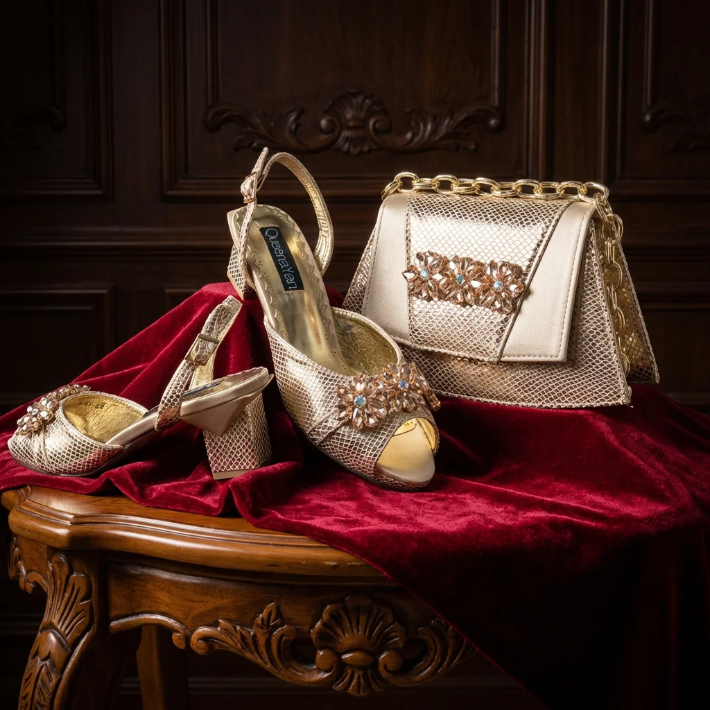 Neueste, größere Größe, champagnerfarbene Strass-High Heels für Damen, elegantes, beliebtes Design aus Nigeria, afrikanisches Damen-Schuh- und Taschen-Set